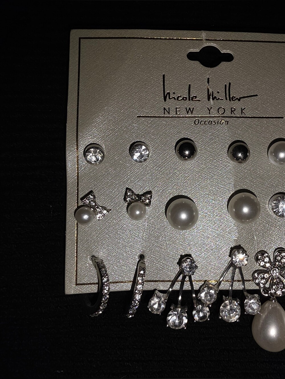 Nicole Miller New York Pearl and Crystal Earring Set - Silver/White